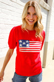 American Flag Bubble Short Sleeve Jacquard Sweater Knit Pullover