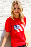 American Flag Bubble Short Sleeve Jacquard Sweater Knit Pullover
