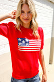 American Flag Bubble Short Sleeve Jacquard Sweater Knit Pullover