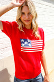 American Flag Bubble Short Sleeve Jacquard Sweater Knit Pullover