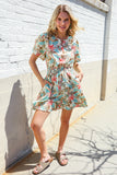 Get Whimsical Tropical Print Smocked Waist Neck Button Romper