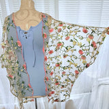 Sheer Floral Embroidered Open Front Kimono