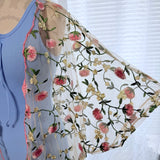 Sheer Floral Embroidered Open Front Kimono