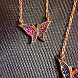 Micro Butterfly Necklace & Earring .925 Gold Plated CZ – 7 Colors – 16"+1.5" .925 Sterling Silver
