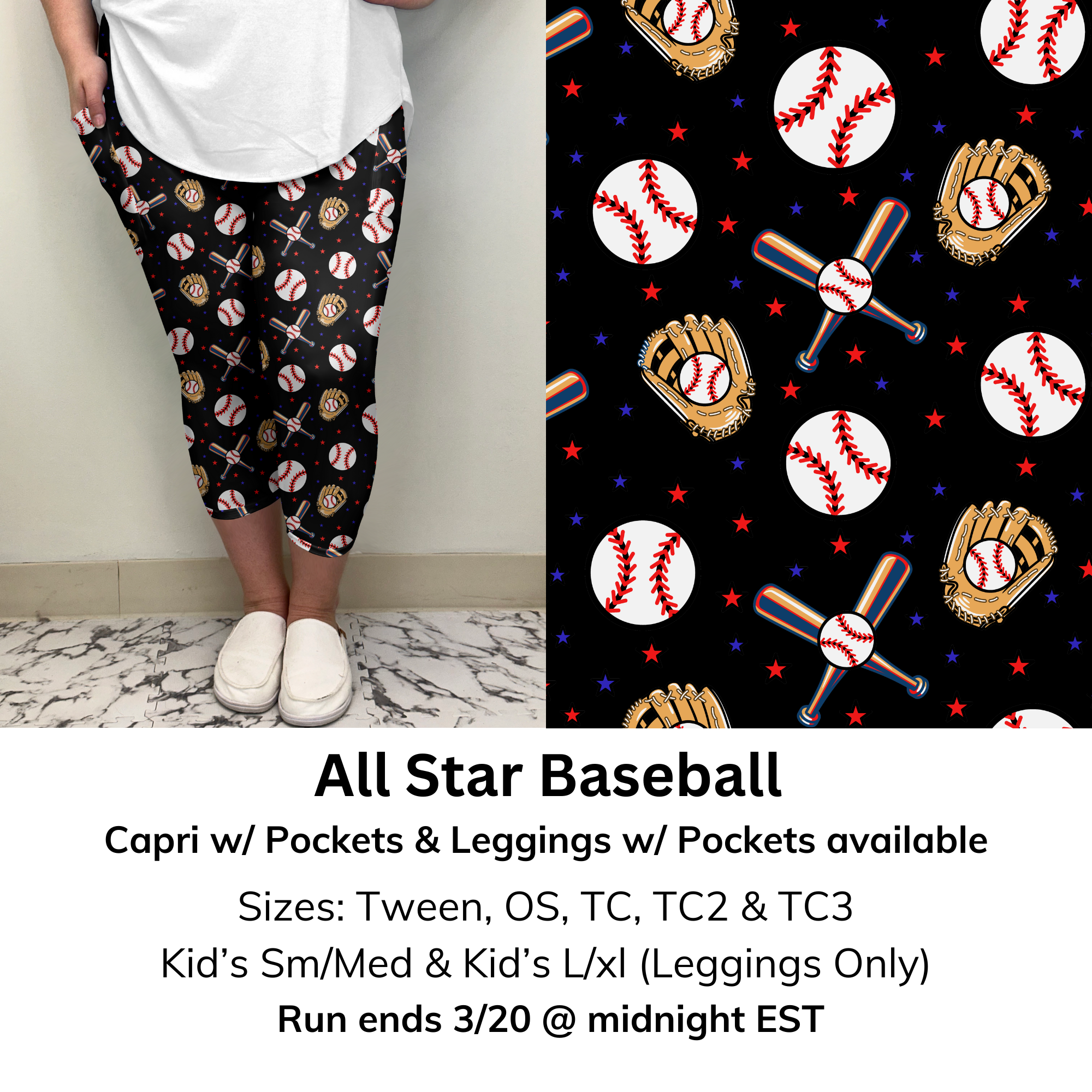 All Star Baseball Capri/Leggings w/ Pockets (Kid's Leggings too!) | Run ends 3/20 | ETA 32 Days