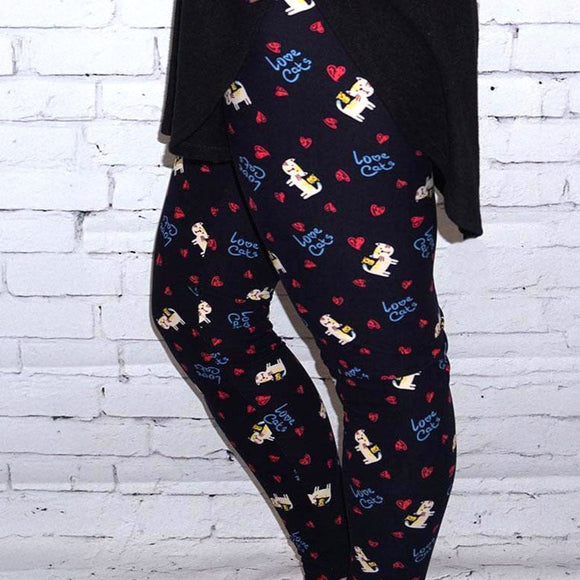 Love Cats Print Print Leggings