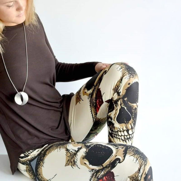 Sketched Rose Skull Soft Leggings