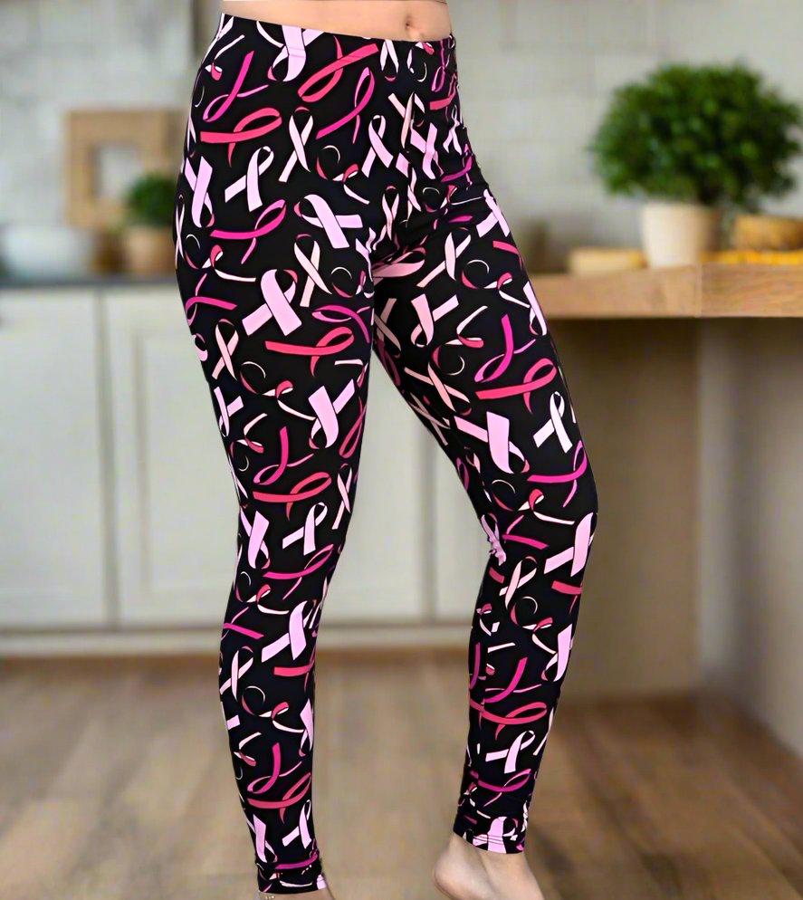 Pink Ribbon Awareness Print Soft Leggings