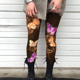 Colorful Butterfly Print Chocolate Brown Leggings - Adult & Kids Sizes - Soft Stretchy