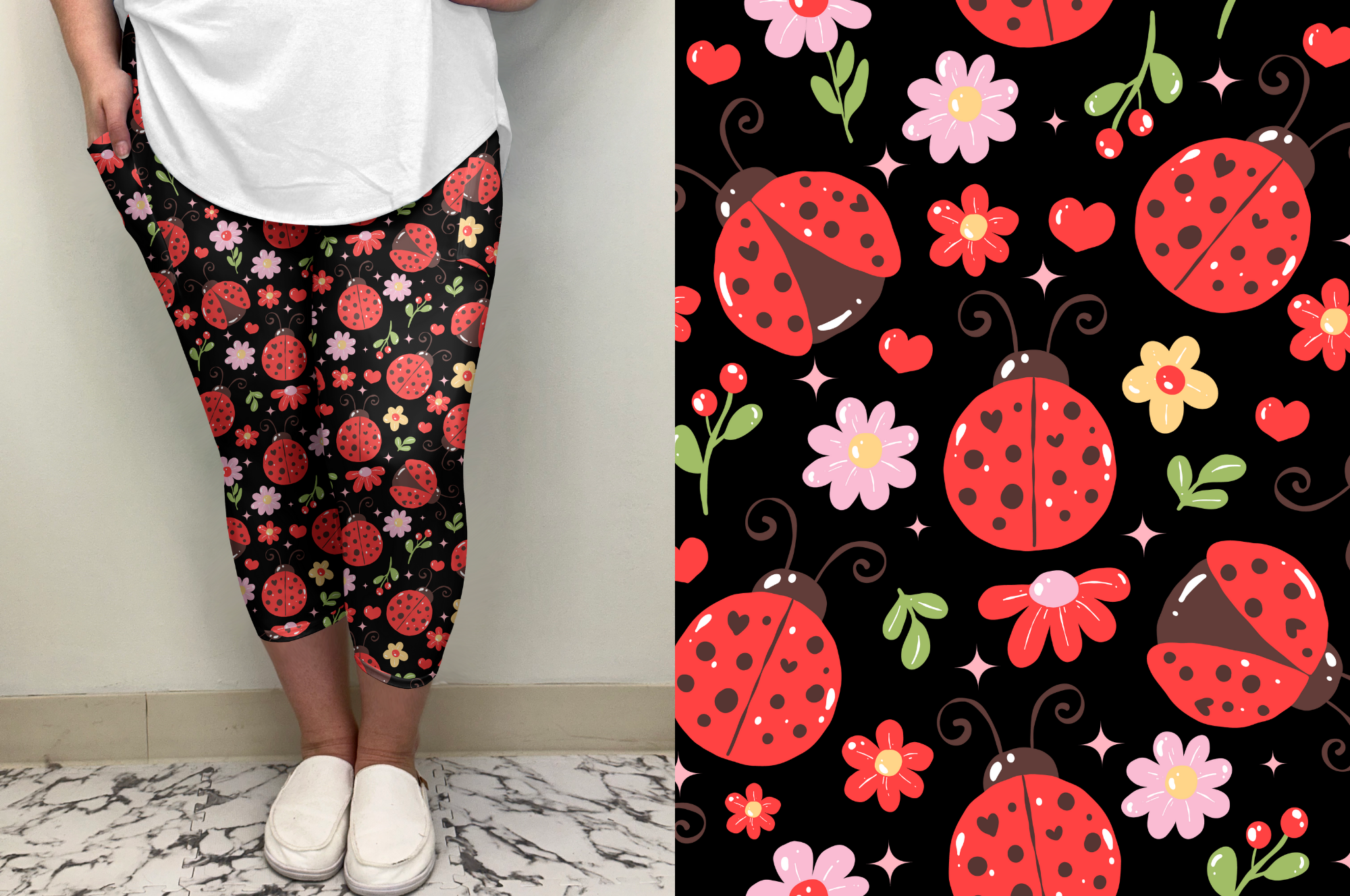 Cute Ladybug Capri w/ Pockets