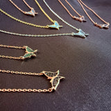 Micro Butterfly Necklace & Earring .925 Gold Plated CZ – 7 Colors – 16"+1.5" .925 Sterling Silver