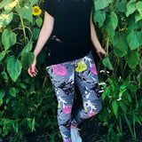 Leaf & Floral High Contrast Print Gray Leggings