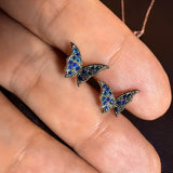 Micro Butterfly Necklace & Earring .925 Gold Plated CZ – 7 Colors – 16"+1.5" .925 Sterling Silver