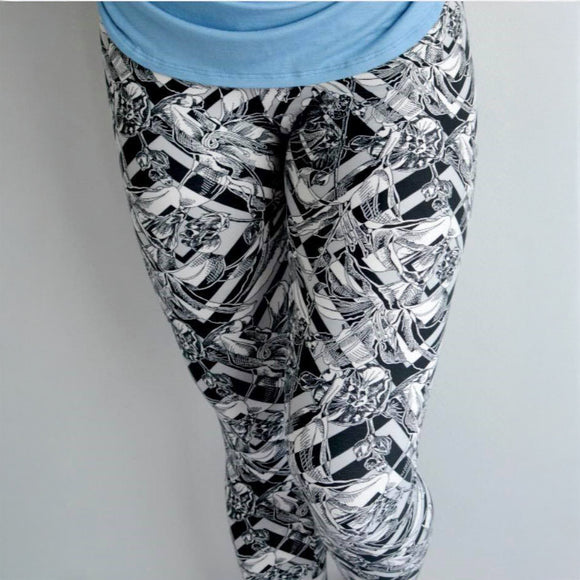 Contrasting Peony Print Leggings