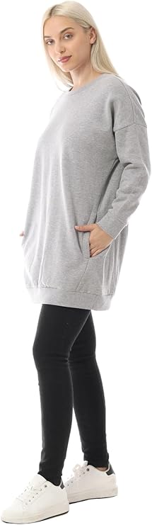 Casual Oversized Loose Fit Crew Neck Long Sleeves Fleece Pullover Sweatshirts Tunic w/ Pockets