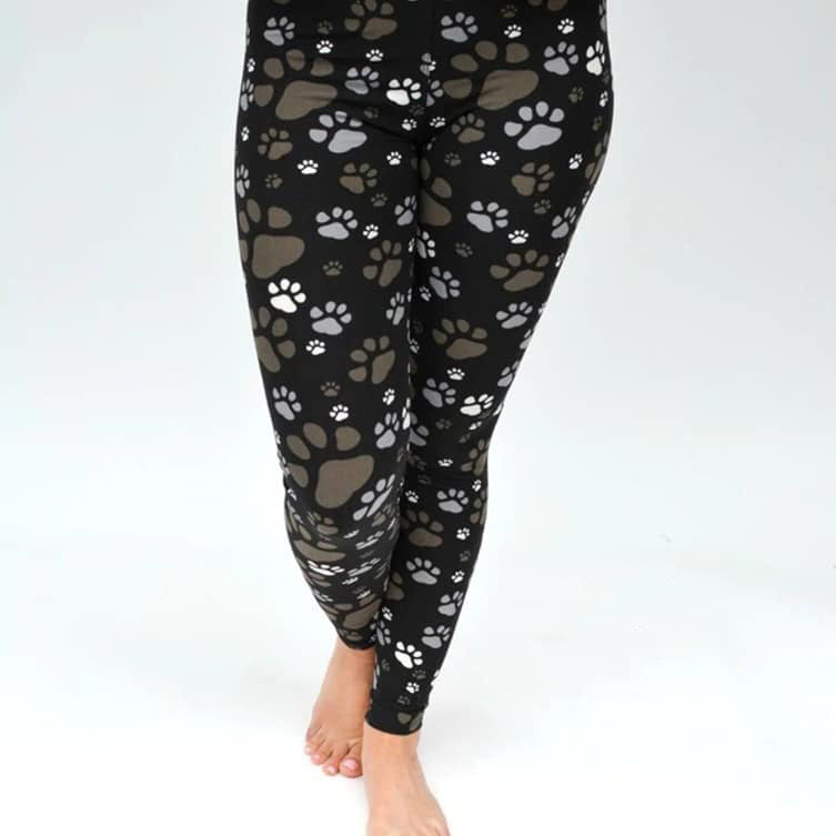 Paw Print Black Leggings - Adult & Kids Sizes
