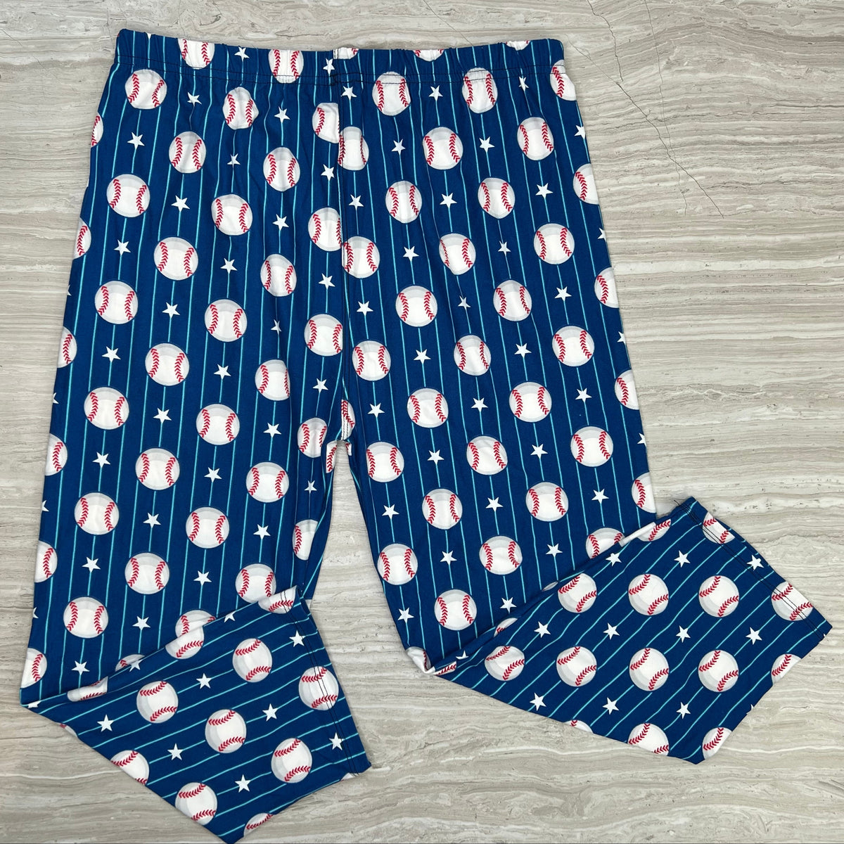 Baseball Pin Stripe Blue Soft Leggings - Adult & Kid Sizes
