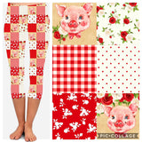 Vintage Piggy Quilted Patchwork Print Capri Soft Leggings
