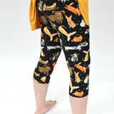 Playful Mixed Dog Print Soft Capri Black Leggings