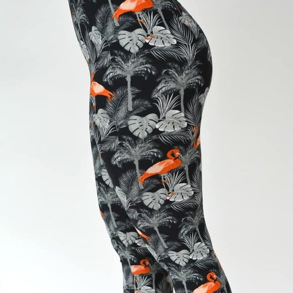 Orange Flamingo Print Leggings