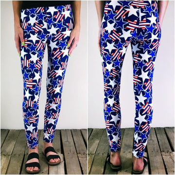 Patriotic American Star Print Leggings - Ultra-Soft, Full-Length - Flexible & Fashion-Forward Apparel for All Occasions