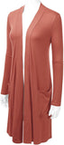Women's Open Front Knee Length Long Sleeve Cardigan w/ Pockets S-3X