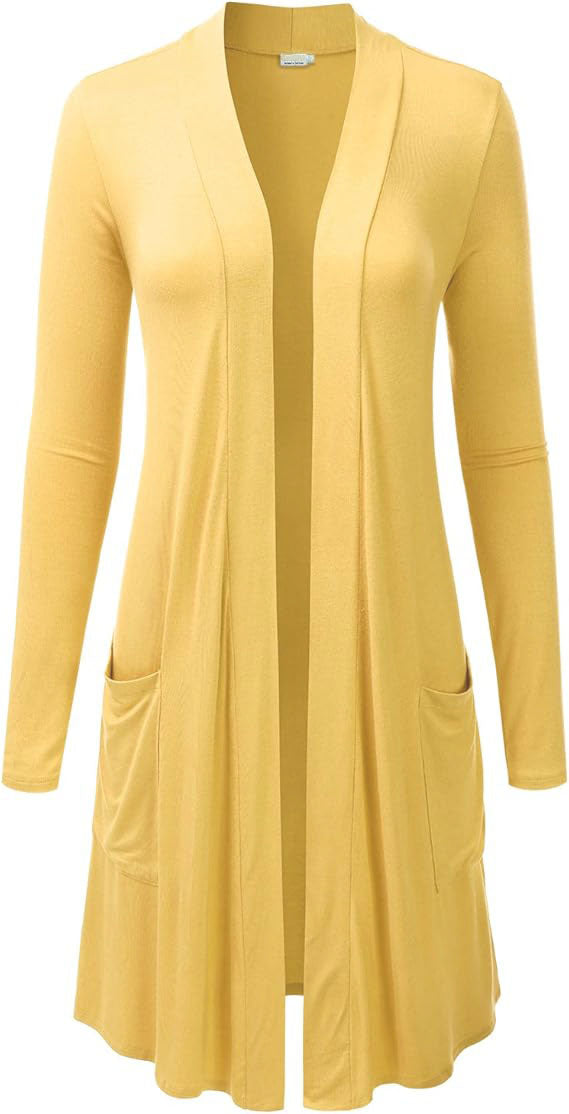 Women's Open Front Knee Length Long Sleeve Cardigan w/ Pockets S-3X