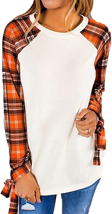 Halloween Orange Plaid Long Sleeve w/ Bows Blank Raglan Top