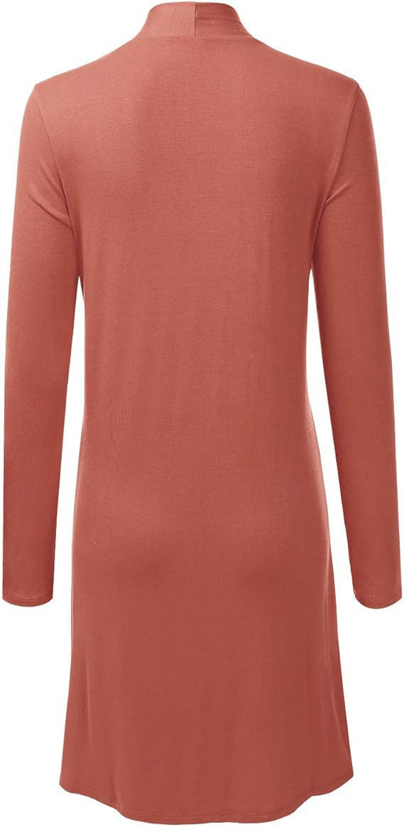 Women's Open Front Knee Length Long Sleeve Cardigan w/ Pockets S-3X