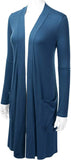 Women's Open Front Knee Length Long Sleeve Cardigan w/ Pockets S-3X