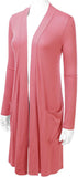 Women's Open Front Knee Length Long Sleeve Cardigan w/ Pockets S-3X