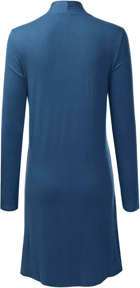 Women's Open Front Knee Length Long Sleeve Cardigan w/ Pockets S-3X