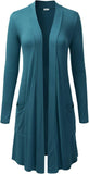 Women's Open Front Knee Length Long Sleeve Cardigan w/ Pockets S-3X