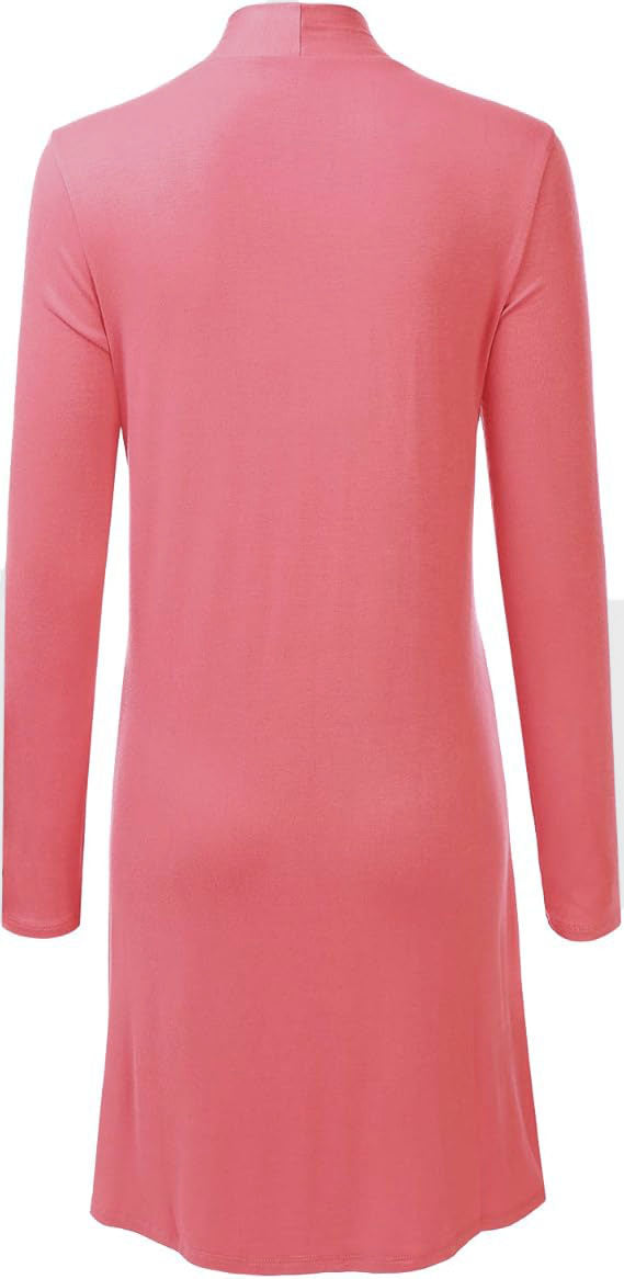 Women's Open Front Knee Length Long Sleeve Cardigan w/ Pockets S-3X