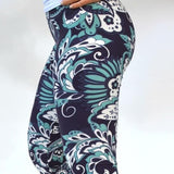 Navy & Teal Floral Paisley Print Leggings