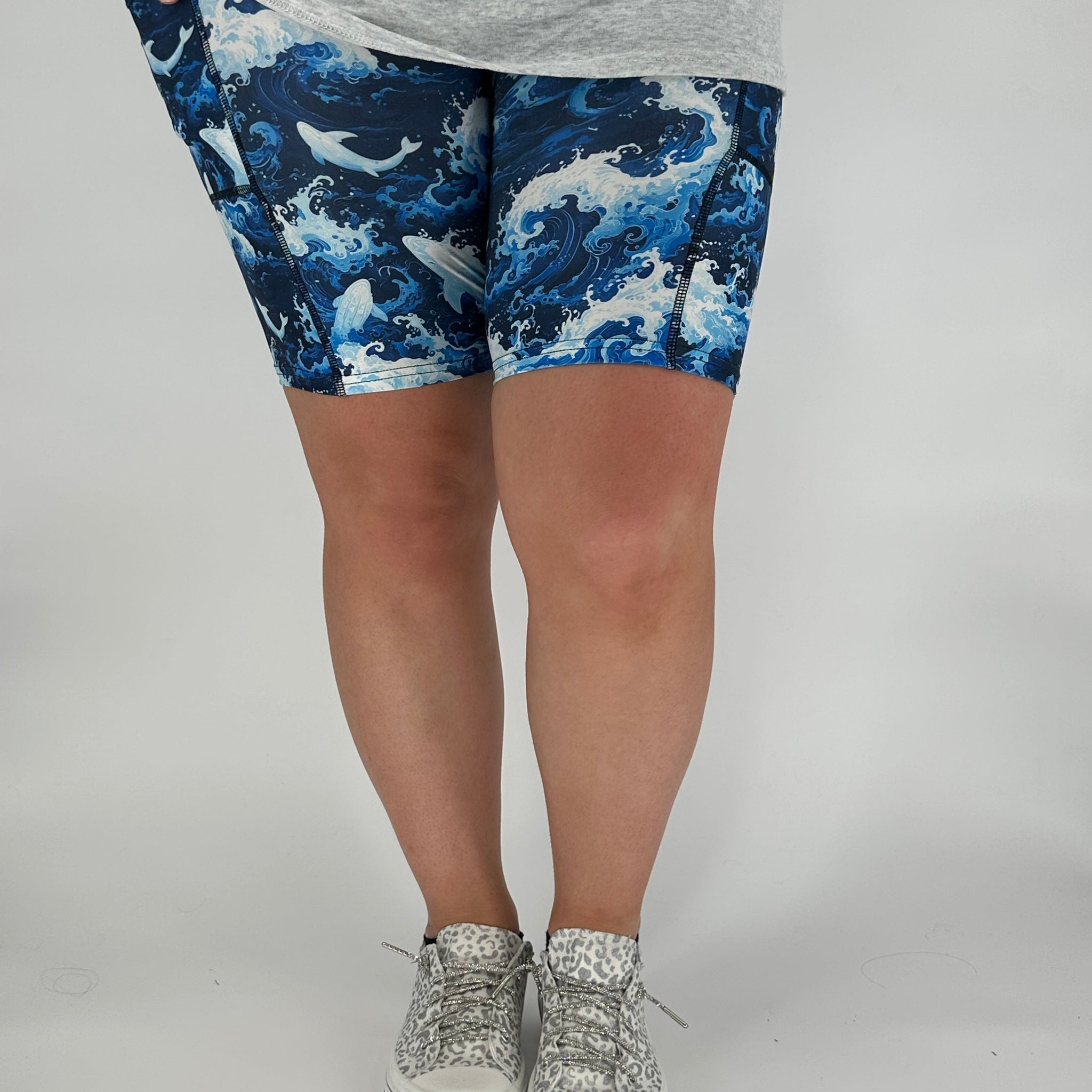 Blue Waves Biker Shorts w/ Pockets