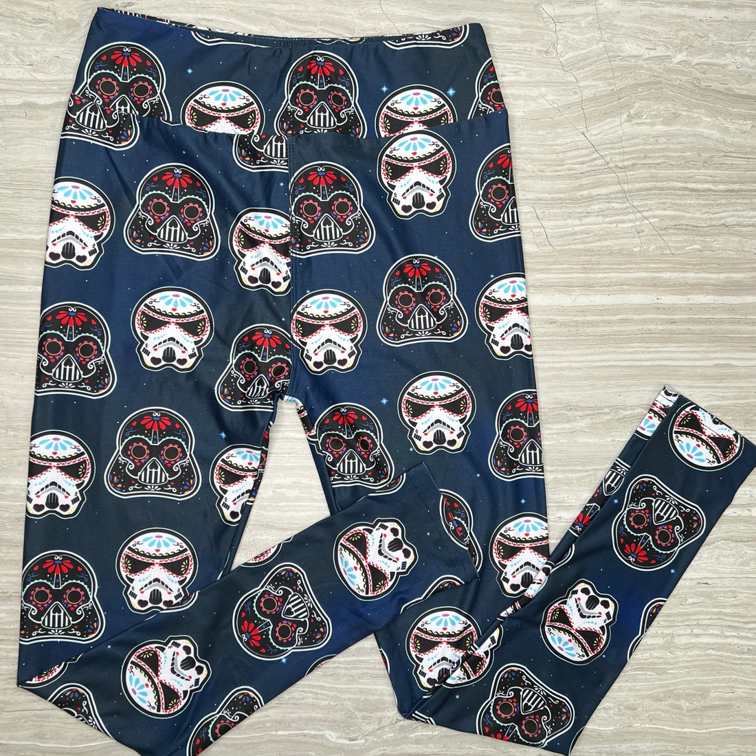 Galactic Sugar Skull Leggings - Dark Side-Inspired Soft Stretch Comfort