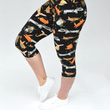 Playful Mixed Dog Print Soft Capri Black Leggings