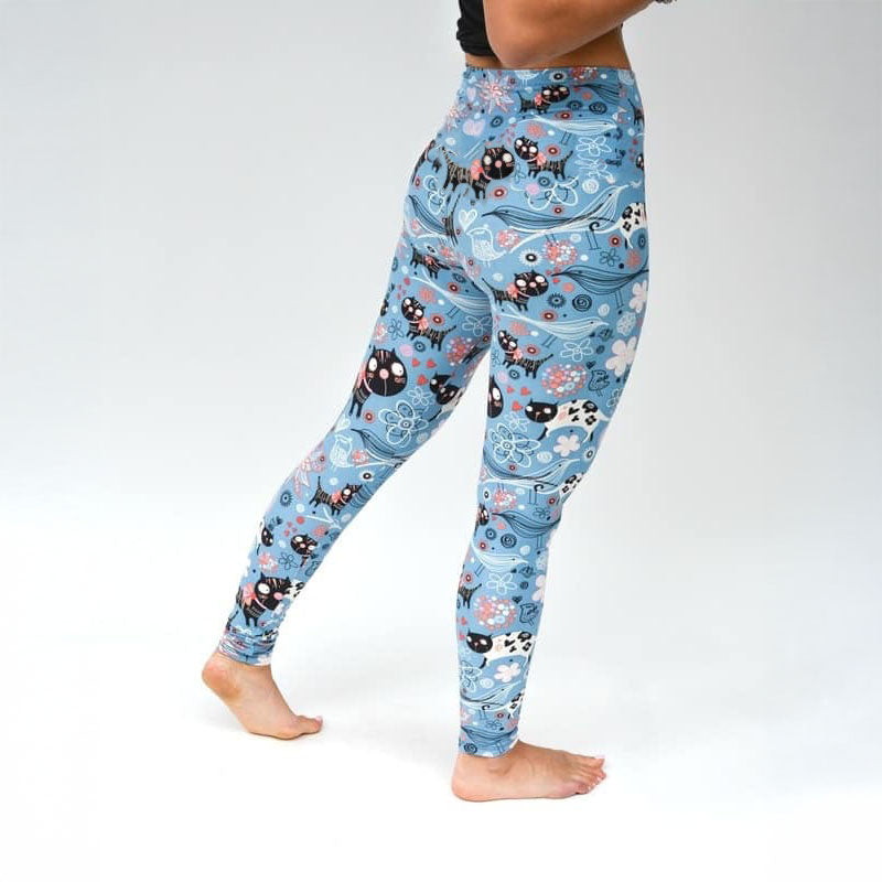 Parisian Blue Kitty Cat Print Soft Leggings