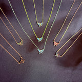 Micro Butterfly Necklace & Earring .925 Gold Plated CZ – 7 Colors – 16"+1.5" .925 Sterling Silver