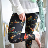 Embroidered Look Birds & Butterflies Print Soft Leggings