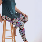 Purple & Teal Sugar Skull Print Soft Leggings
