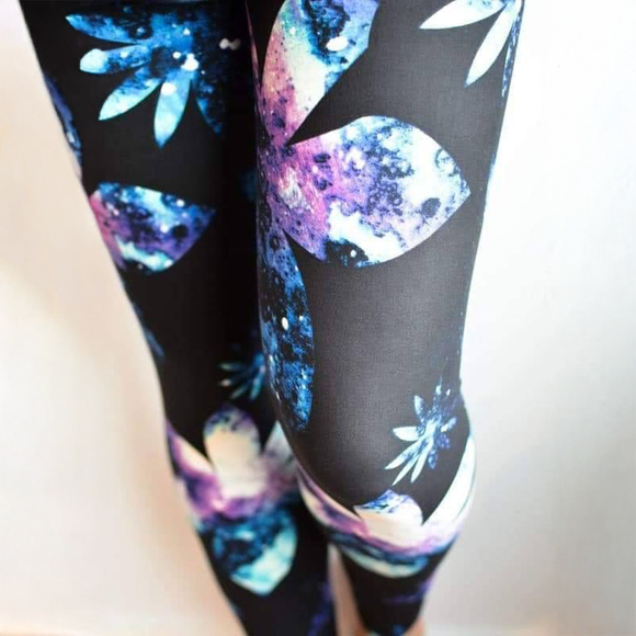 Galaxy Flower Print Capri & Full Length Soft Black Leggings