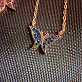 Micro Butterfly Necklace & Earring .925 Gold Plated CZ – 7 Colors – 16"+1.5" .925 Sterling Silver