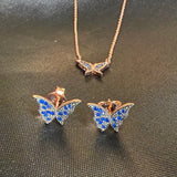 Micro Butterfly Necklace & Earring .925 Gold Plated CZ – 7 Colors – 16"+1.5" .925 Sterling Silver