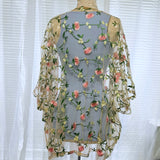 Sheer Floral Embroidered Open Front Kimono