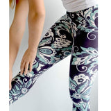 Navy & Teal Floral Paisley Print Leggings