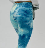 Teal Blue Tie Dye Print Soft Leggings