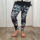 Navy & Teal Floral Paisley Print Leggings