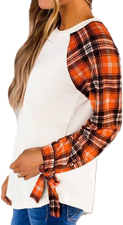 Halloween Orange Plaid Long Sleeve w/ Bows Blank Raglan Top